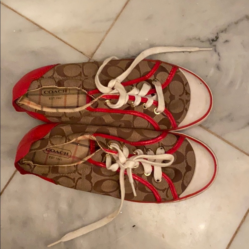 COACH Brown and Red Monogram Sneakers